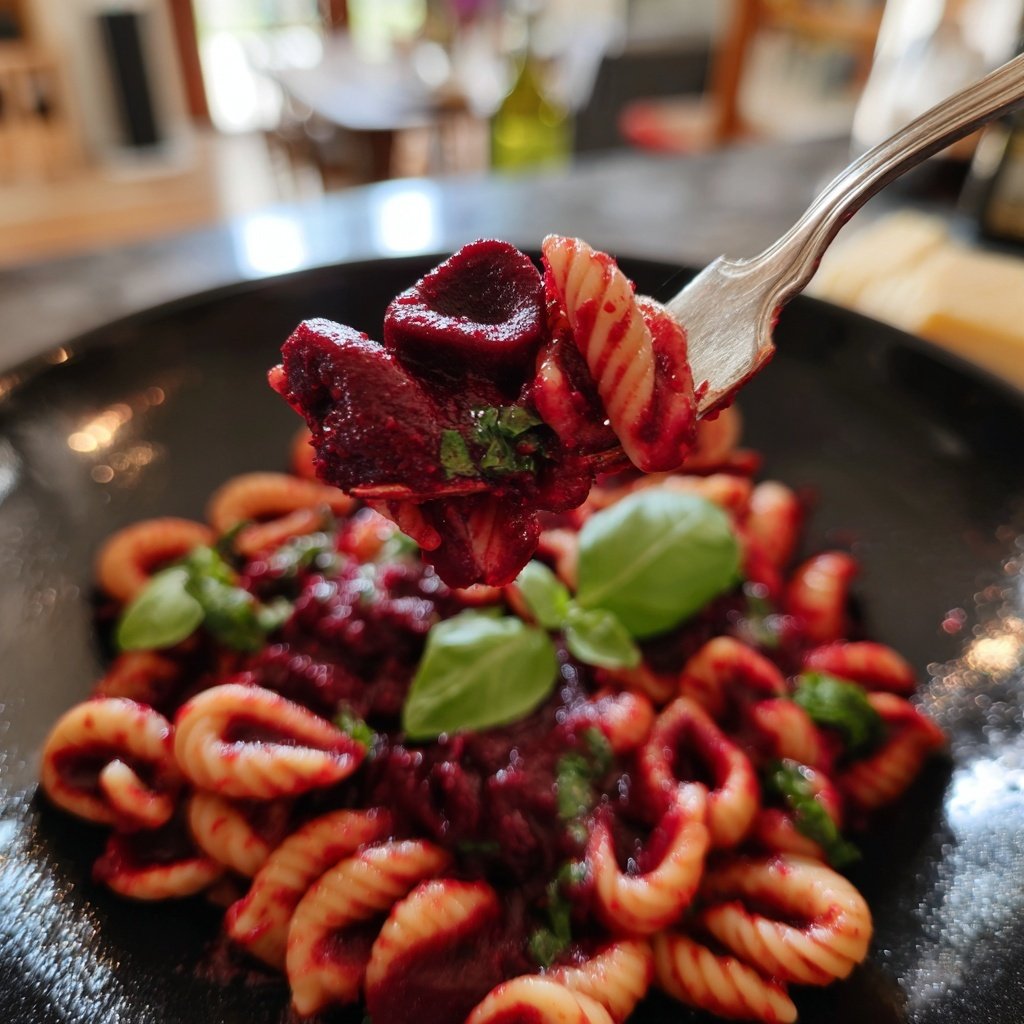 Herzförmige Pasta mit Rote-Bete-Sauce